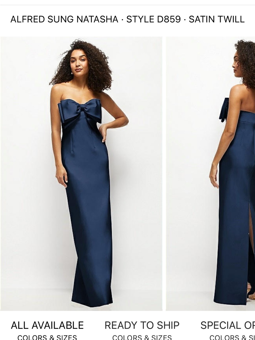 Dessy Collection Navy Strapless Gown with Large Bow - Picture 2 of 4